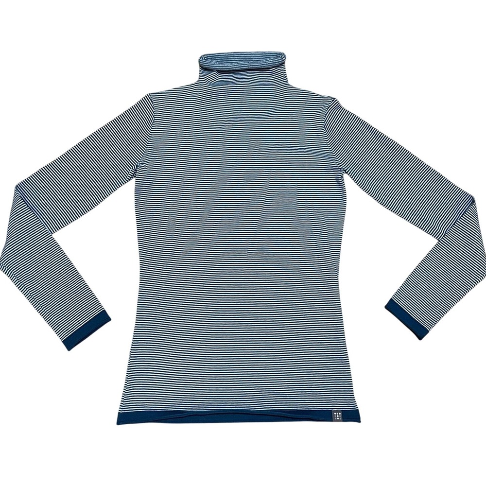Title Nine Striped Turtleneck Top Women's XS Blue White Long Sleeve Layers Shirt